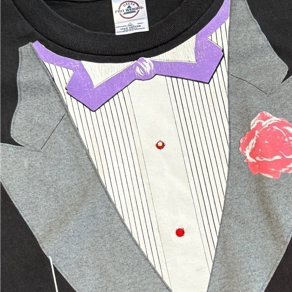 Vintage delta pro tuxedo t shirt black purple fits men’s XL nice condition - Picture 6 of 6